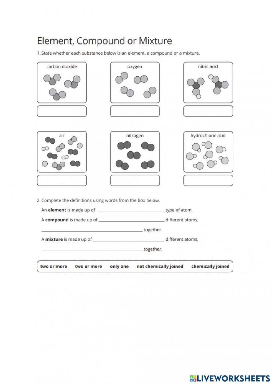 Elements Compounds Mixtures worksheet  Live Worksheets