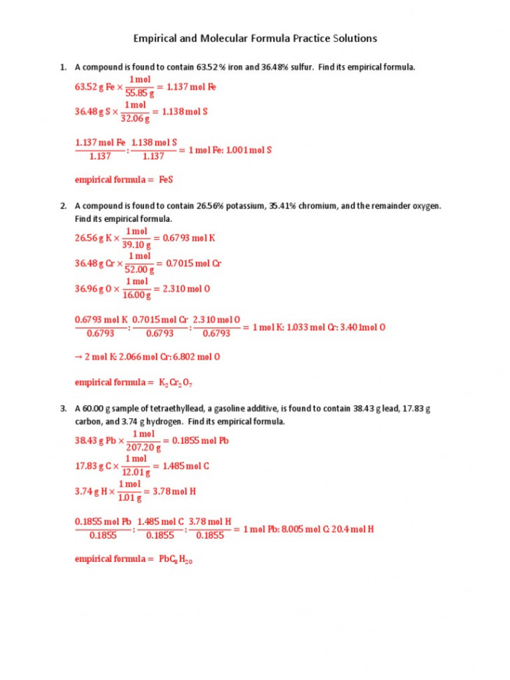 Empirical and Molecular Formula WS Solutions PDF  PDF