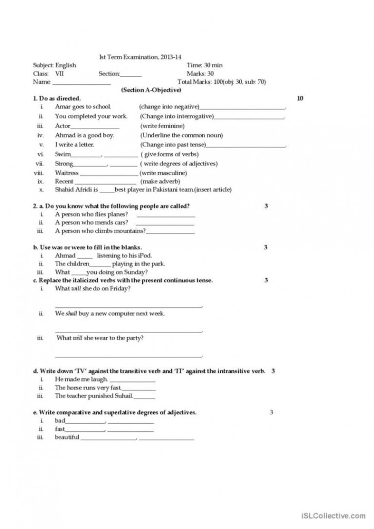 English for grade : English ESL worksheets pdf & doc