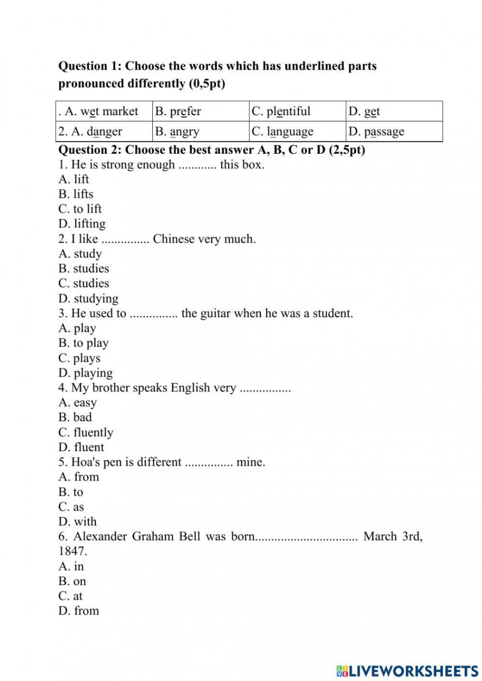 English-Grade  worksheet  Live Worksheets