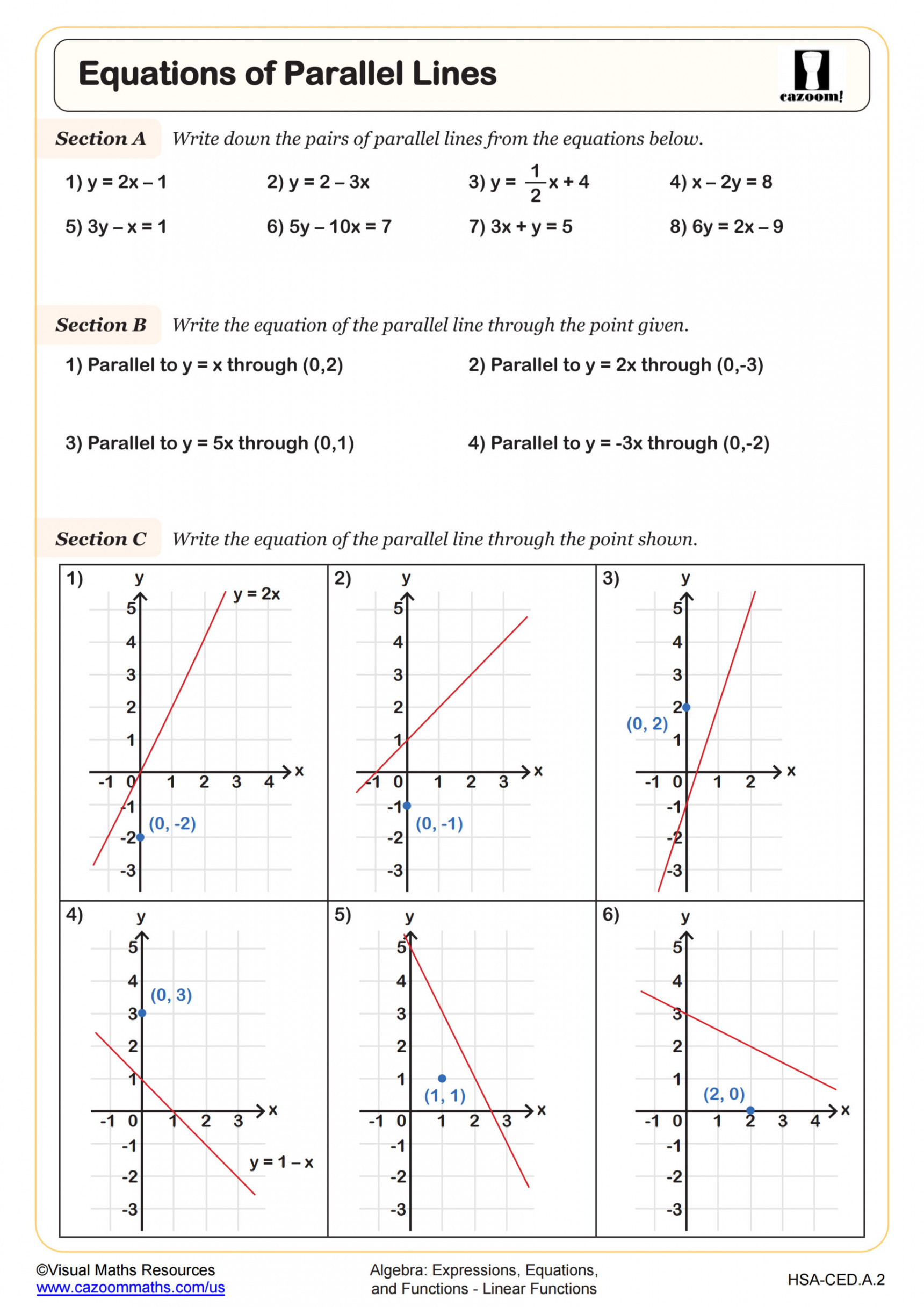 Equations of Parallel Lines Worksheet  Algebra I PDF Worksheets