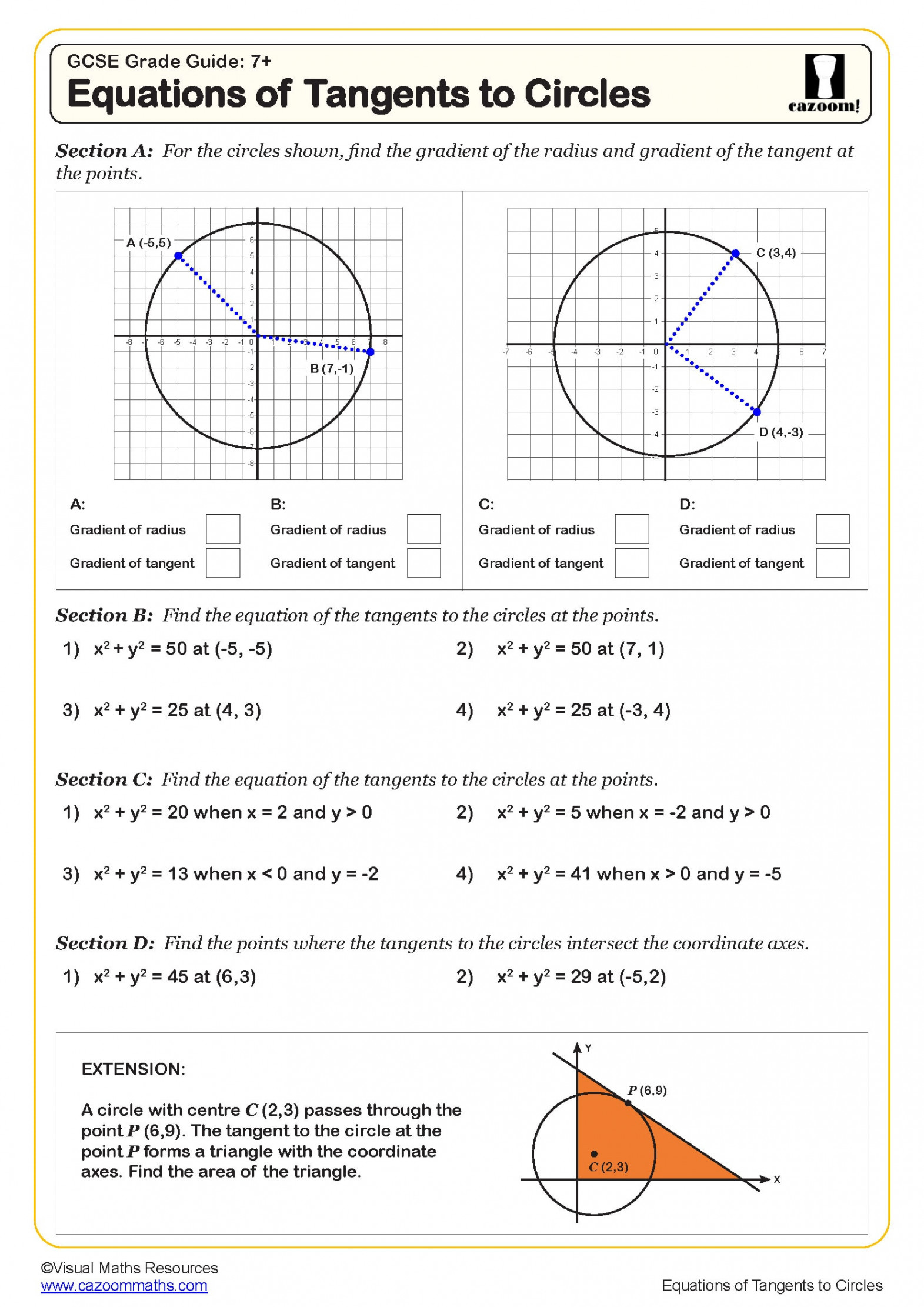 Equations of Tangents to Circles Worksheet  Fun and Engaging PDF