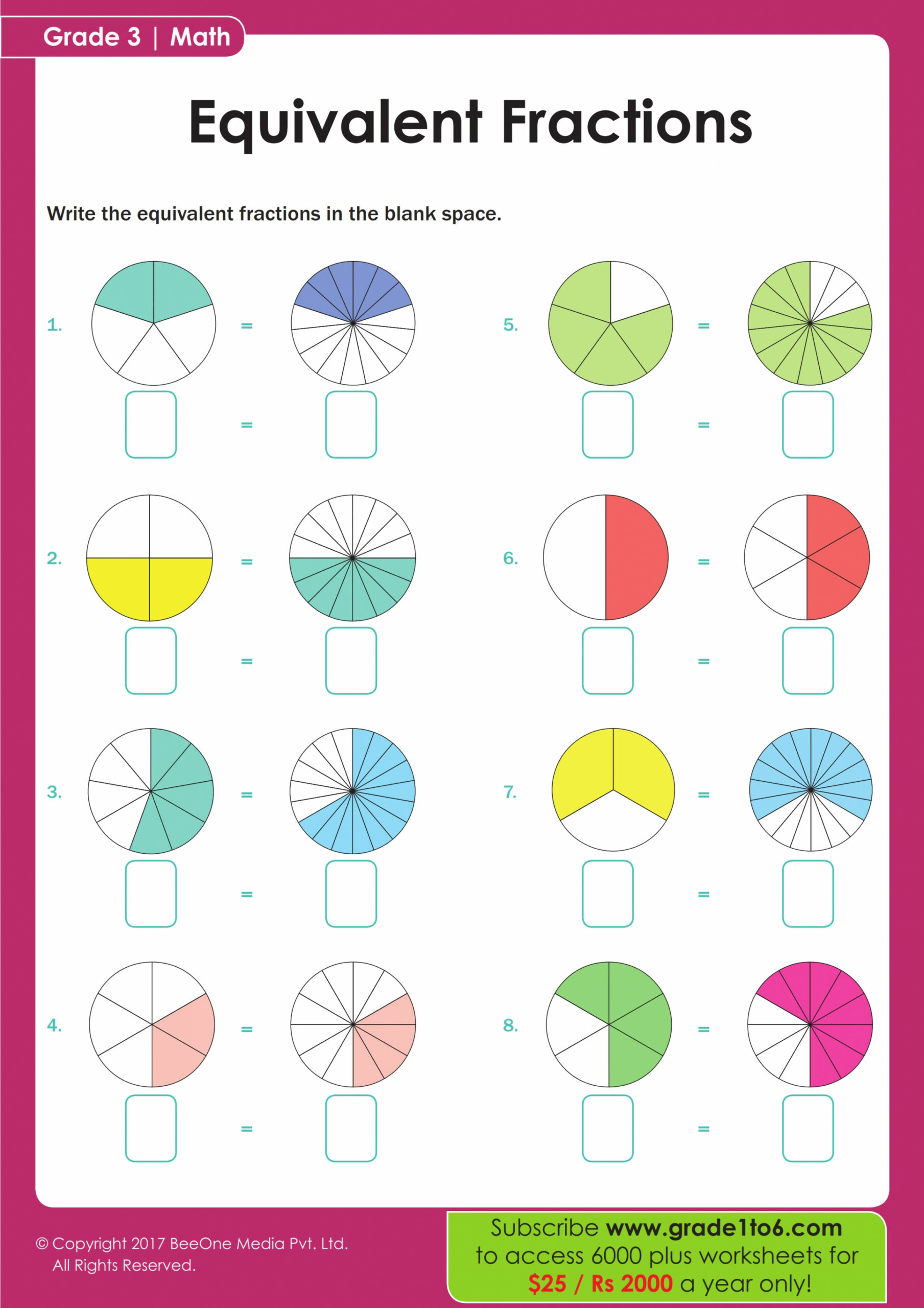 Equivalent Fractions Worksheet for Grade