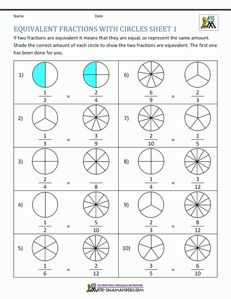 Equivalent Fractions Worksheet