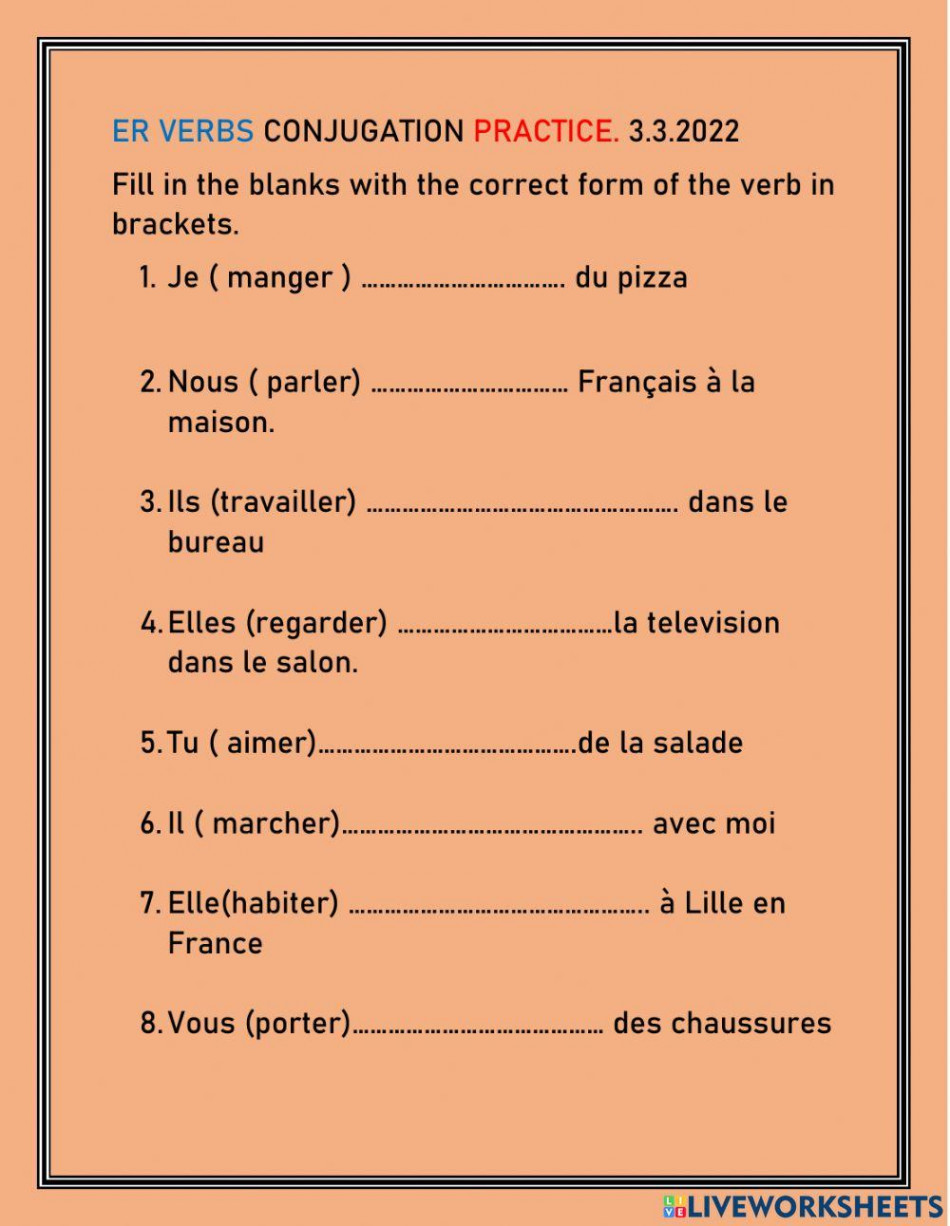 Er Verb Conjugation Practice worksheet  Live Worksheets