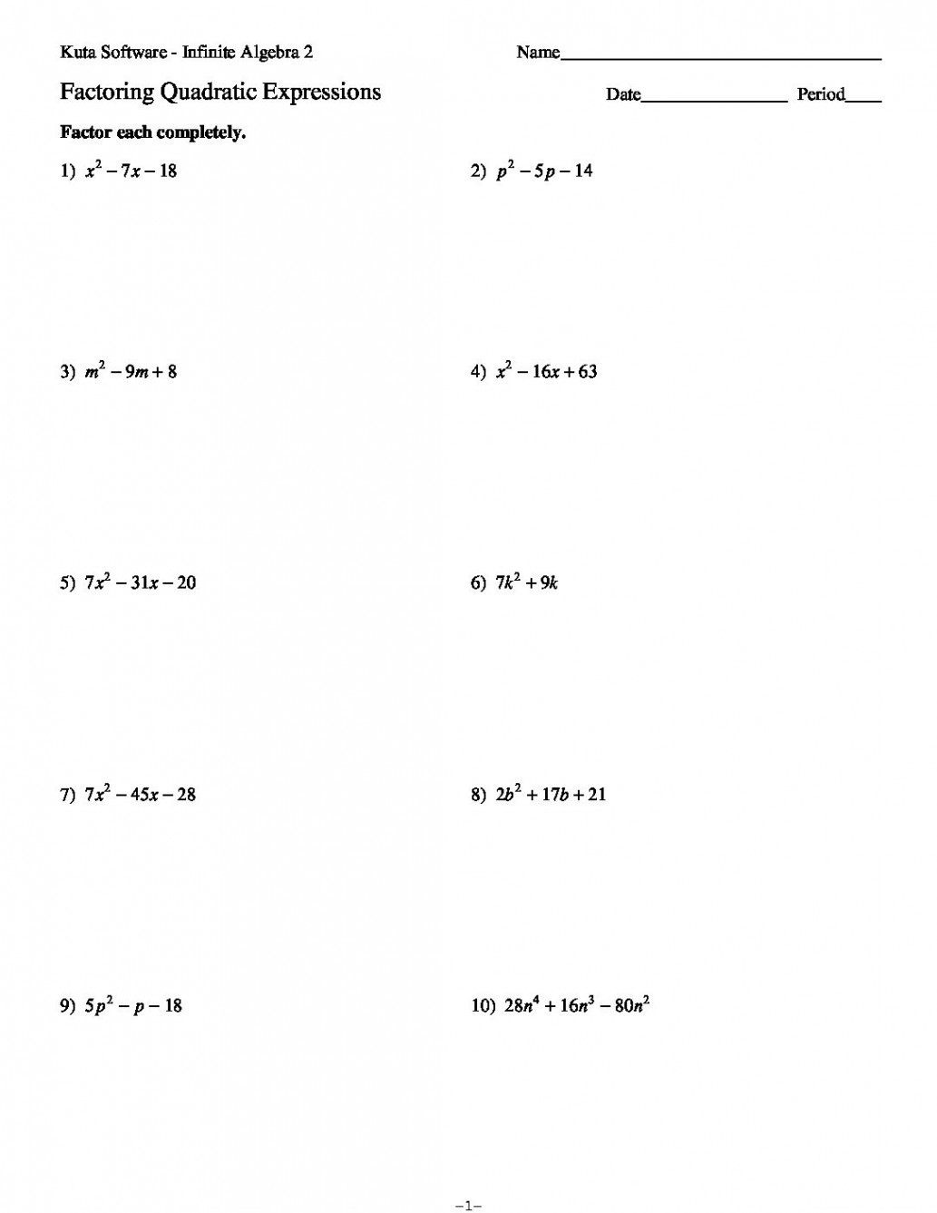 Factoring Review worksheet - Washington - Liberty