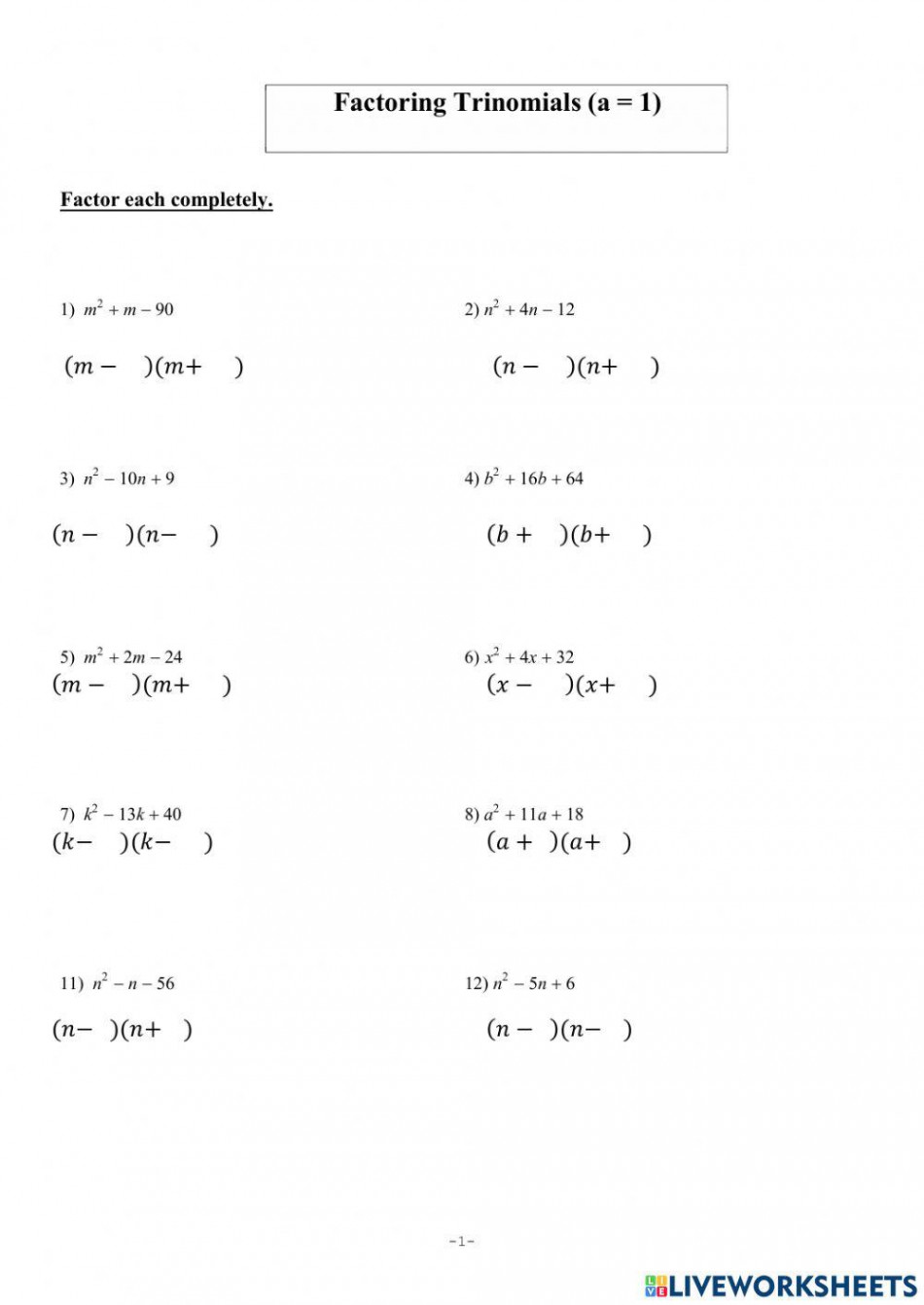 Factoring Trinomials interactive worksheet  Live Worksheets