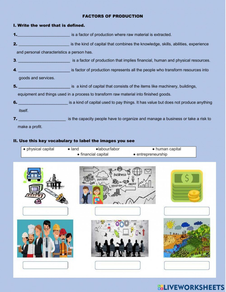 Factors of Production  Live Worksheets