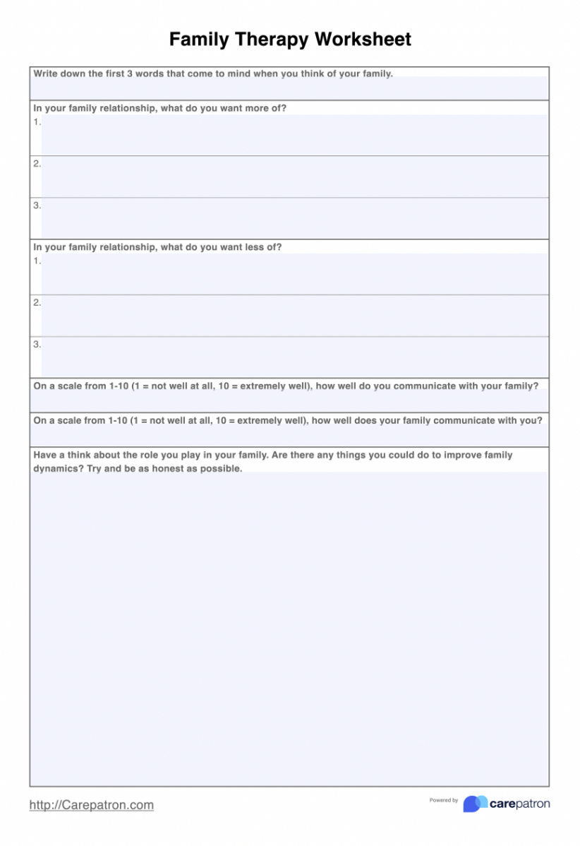 Family therapy worksheet examples ()  Carepatron