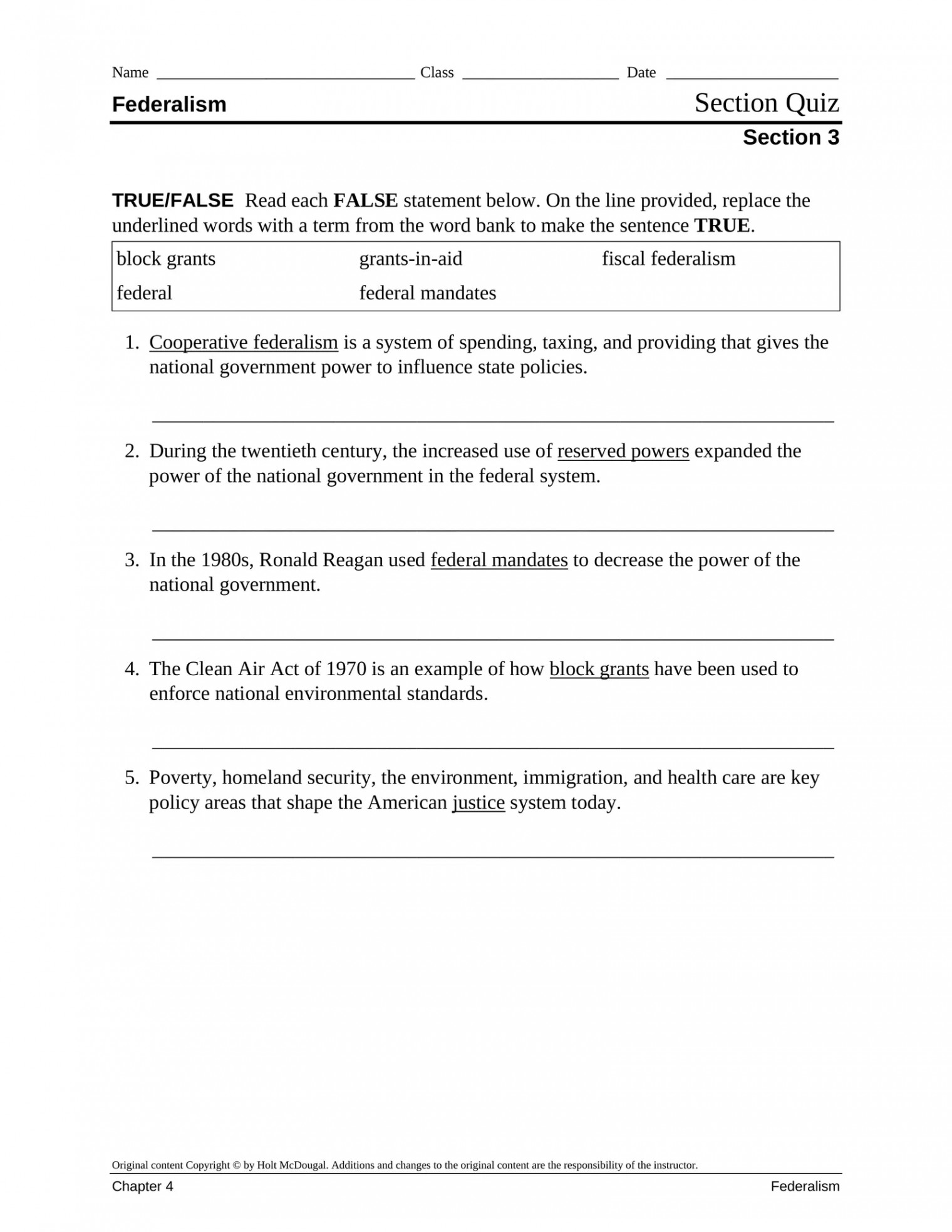 Federalism Section  T