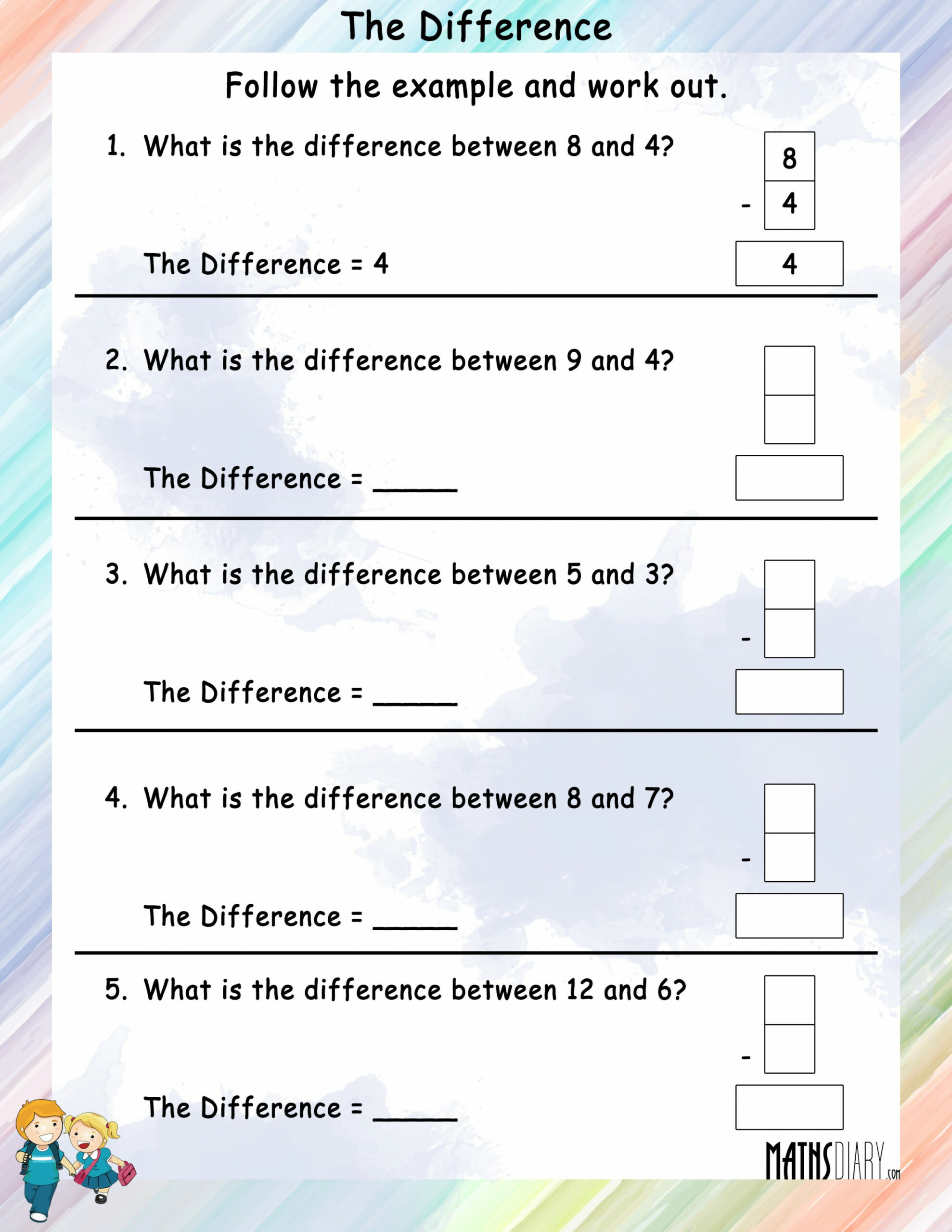 Find the difference - Math Worksheets - MathsDiary