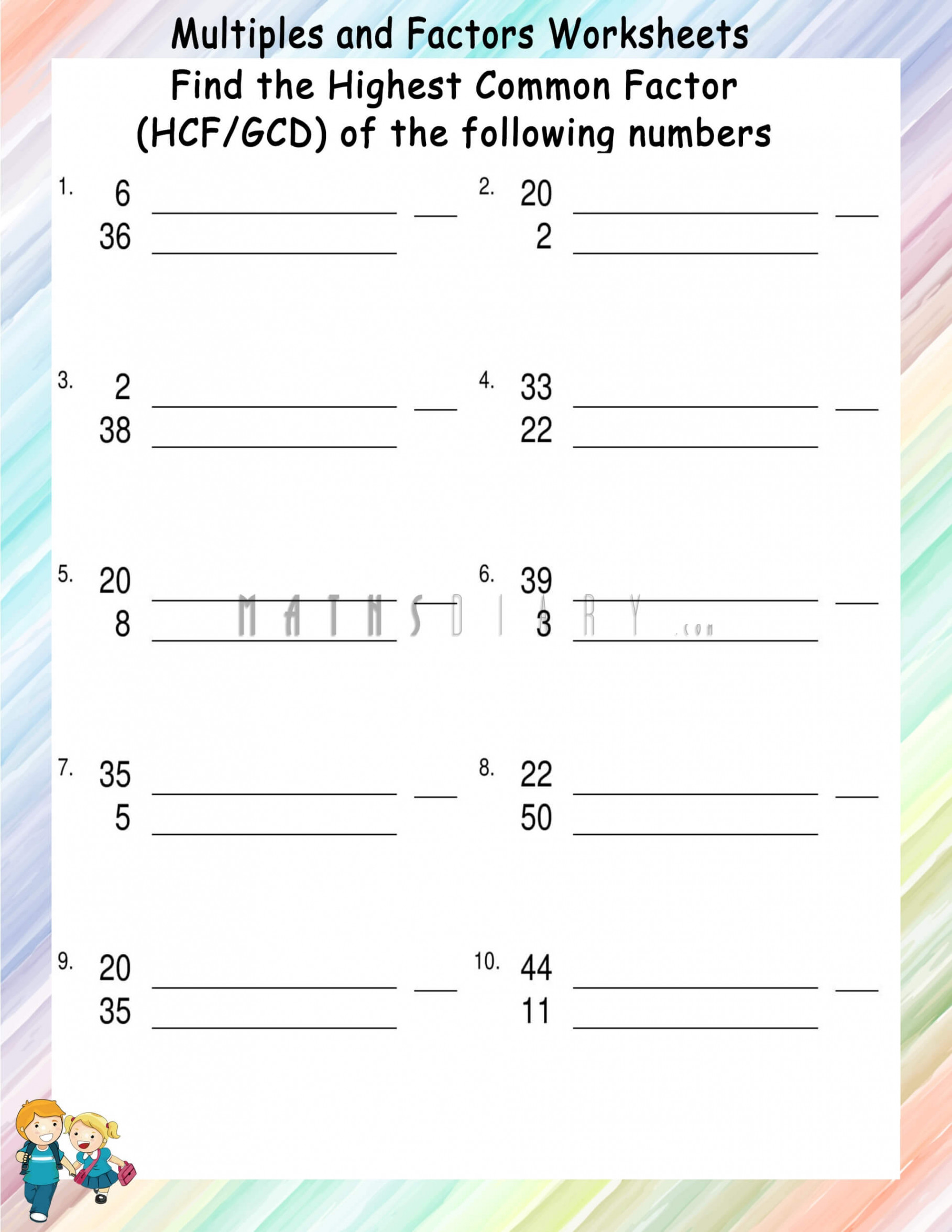 Finding Greatest Common Factors(GCF/HCF) Worksheets - Math