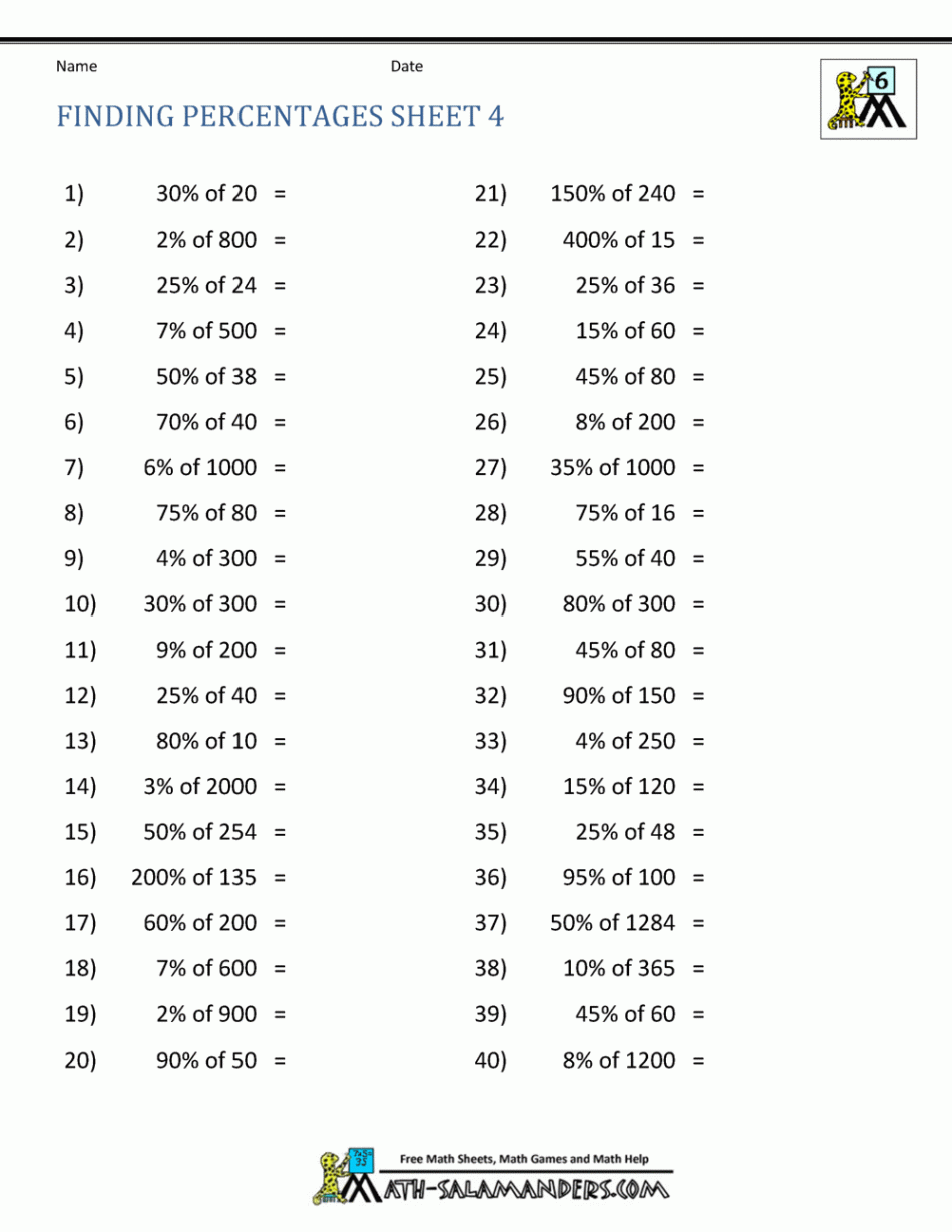 Finding Percentage Worksheets