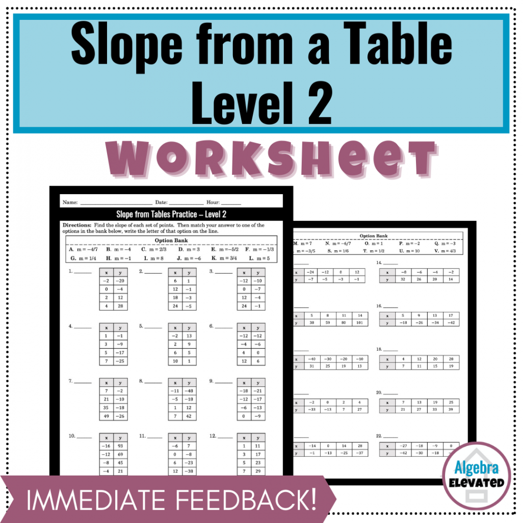 Finding Slope from a Table Worksheet Level   Made By Teachers