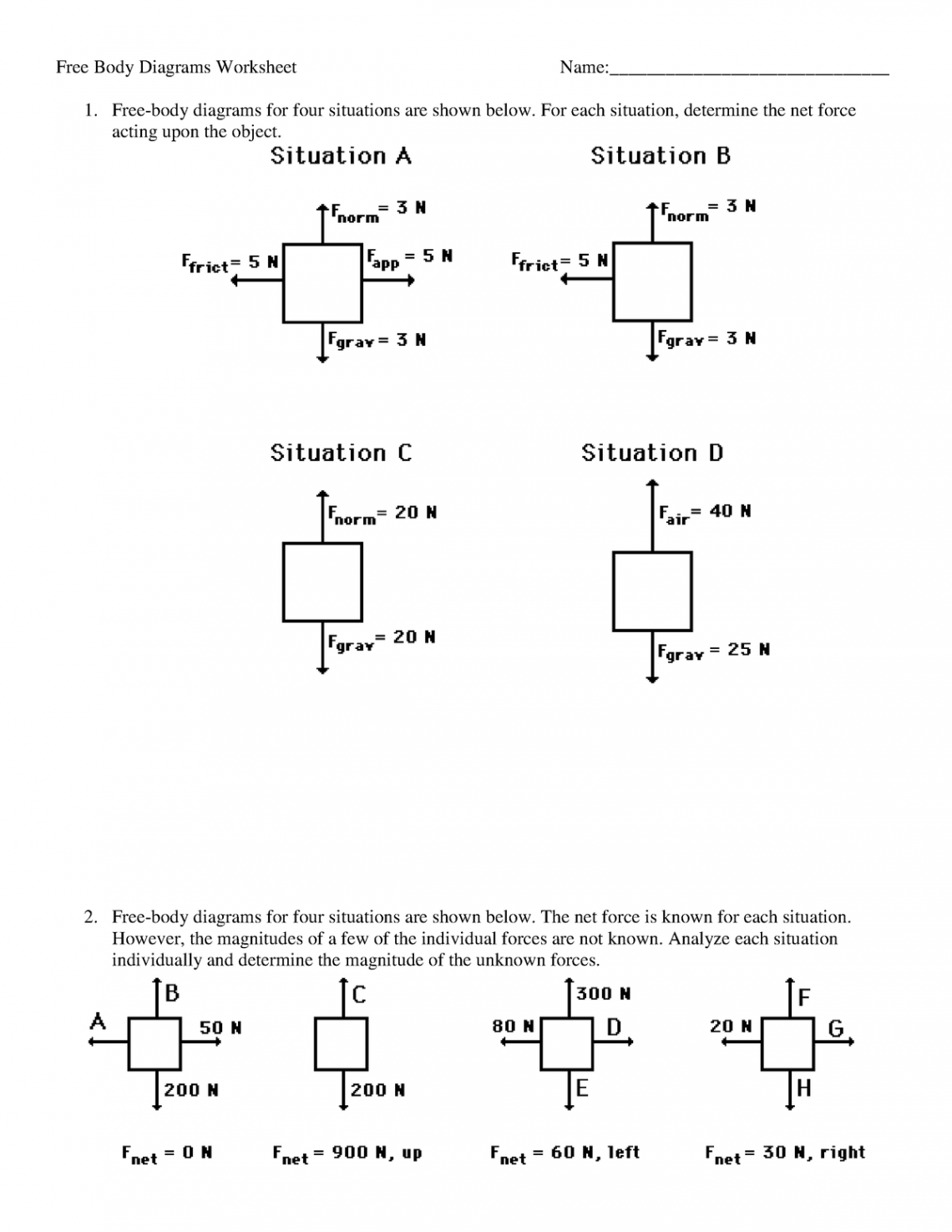 Free body worksheet - Its a WS - Free Body Diagrams Worksheet Name