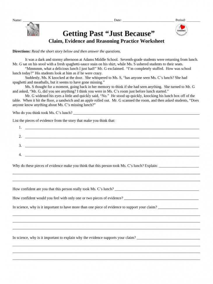 Free Claim Evidence Reasoning Worksheets for Students