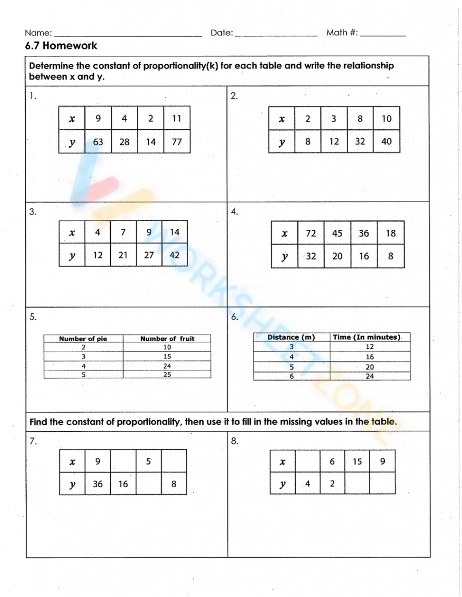 Free Constant of Proportionality Worksheet Collection