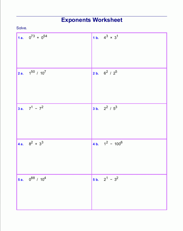 Free exponents worksheets