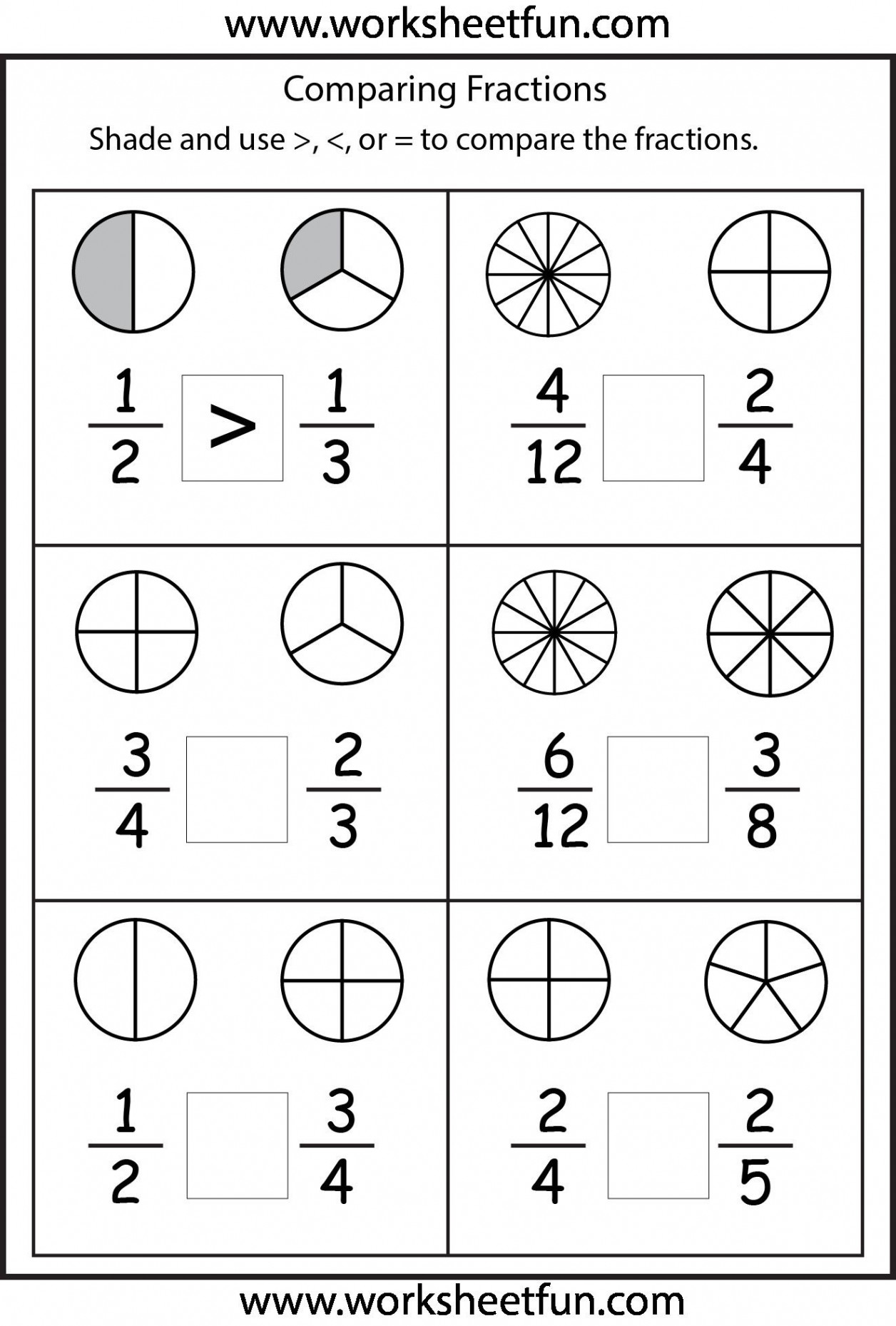 Free Math Worksheets Third Grade  Fractions and Decimals