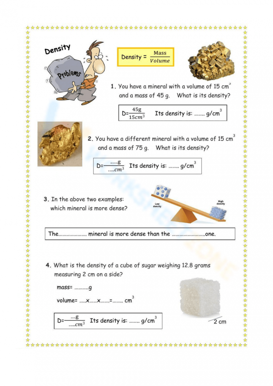 Free Printable Density Worksheets - Density of Matters