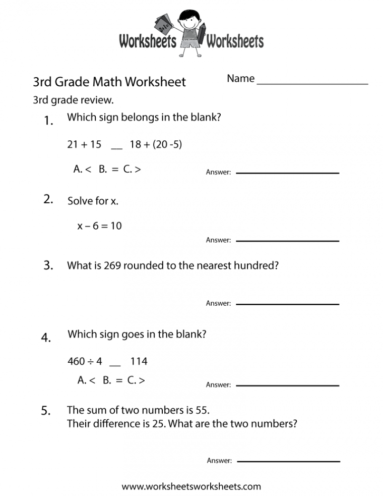 Free Printable rd Grade Math Review Worksheet