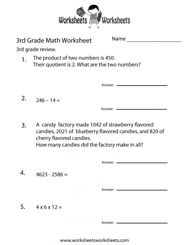 Free Printable Third Grade Math Practice Worksheet