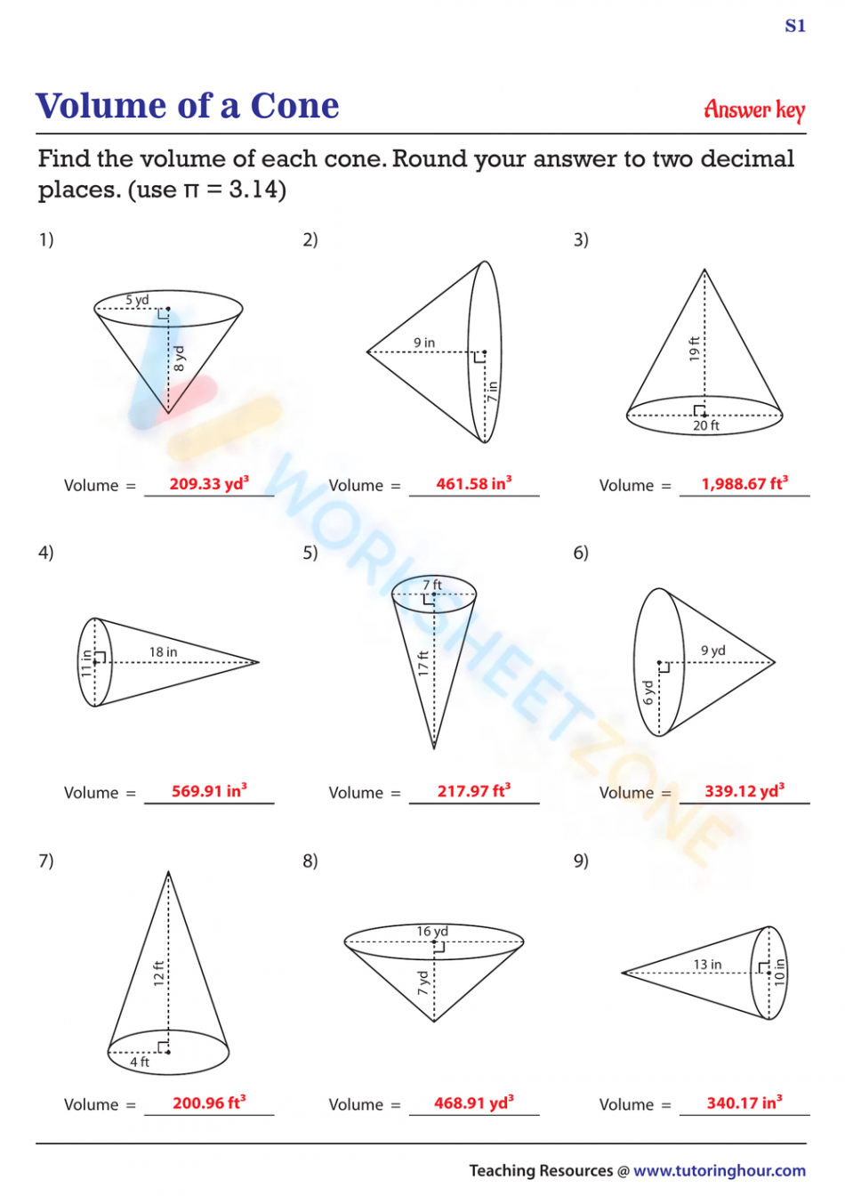 Free Printable Volume of Cones Worksheet Collection