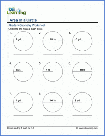 Grade  Geometry Worksheets: Area of circles  K Learning