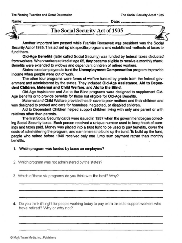 Great Depression Worksheets  PDF  New Deal  Franklin D