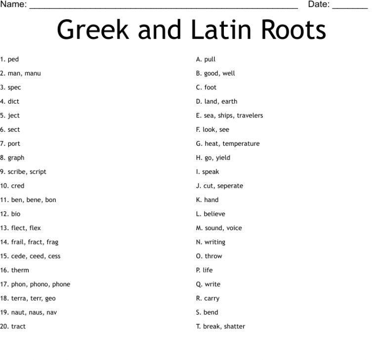 Greek and Latin Roots Worksheet - WordMint