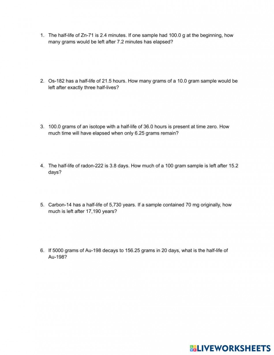 Half Life practice problems worksheet  Live Worksheets