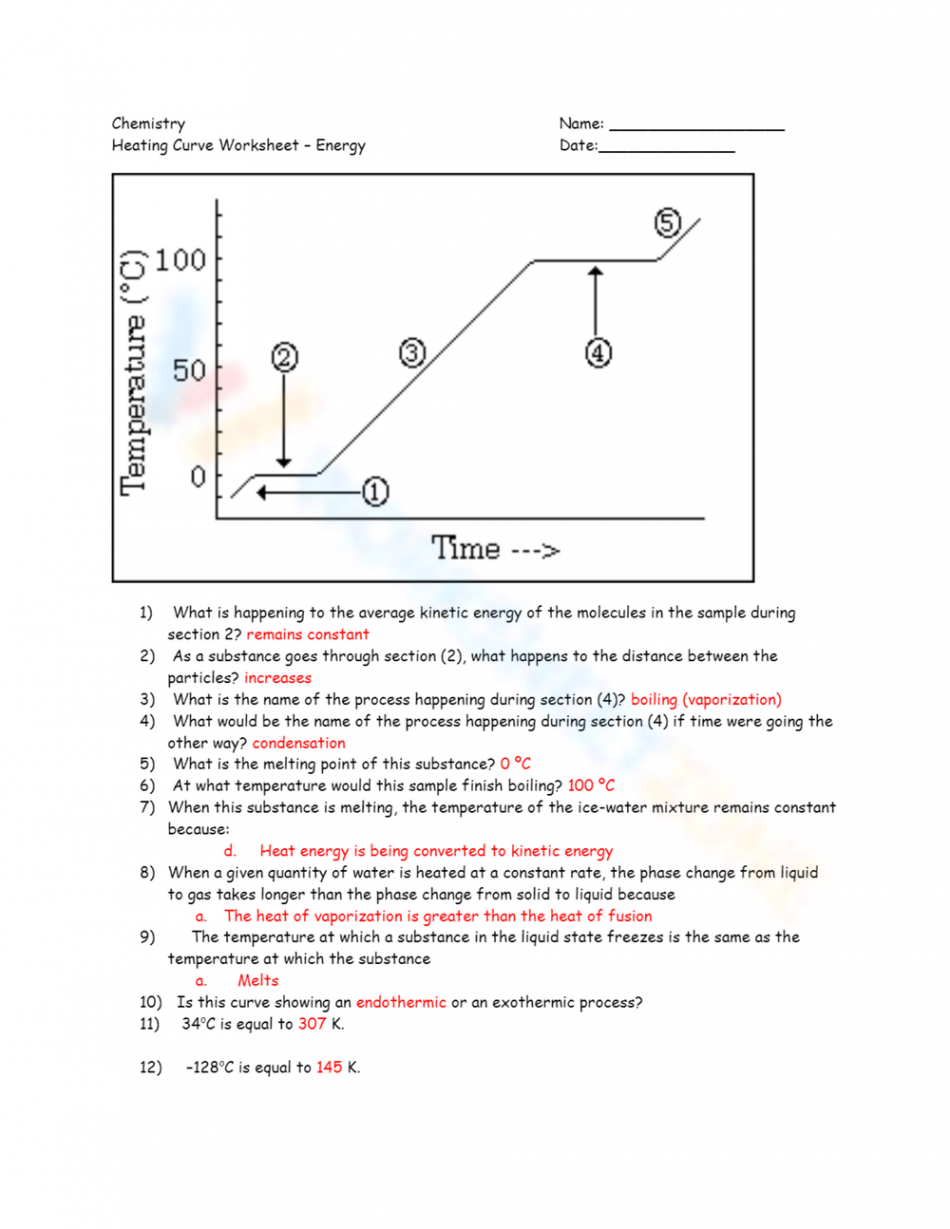 Heating Curve Worksheet - Energy Worksheet