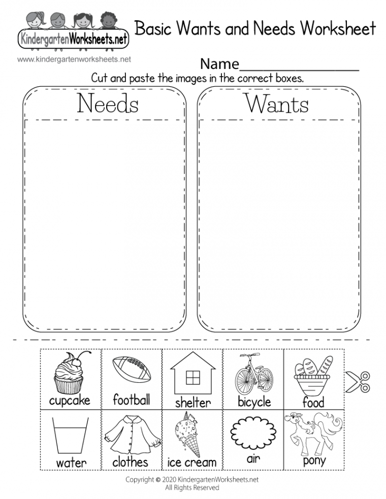 Identifying Basic Wants and Needs Worksheet - Free Printable