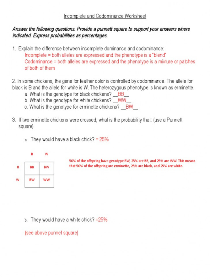 Incomplete-and-Codominance-Worksheet Answers  PDF  Dominance