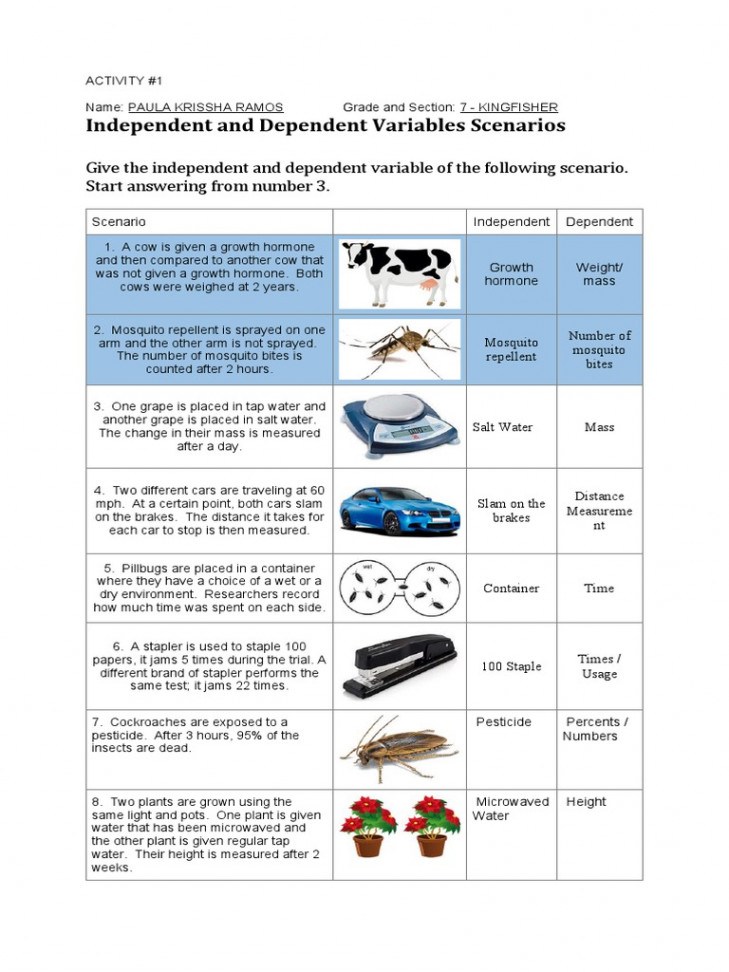 Independent and Dependent Variables Scenarios  PDF