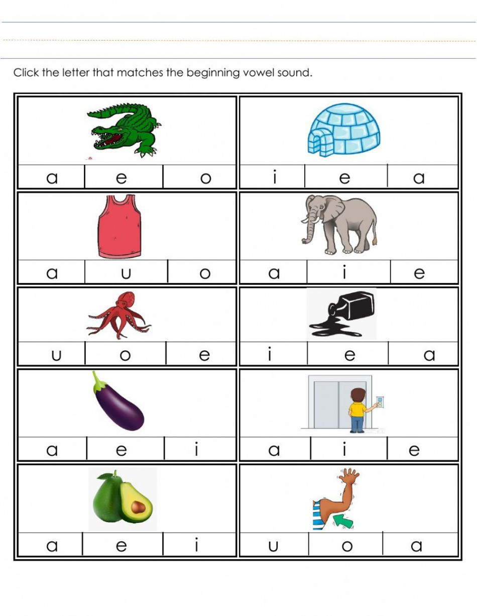 Initial vowel sound worksheet  Live Worksheets