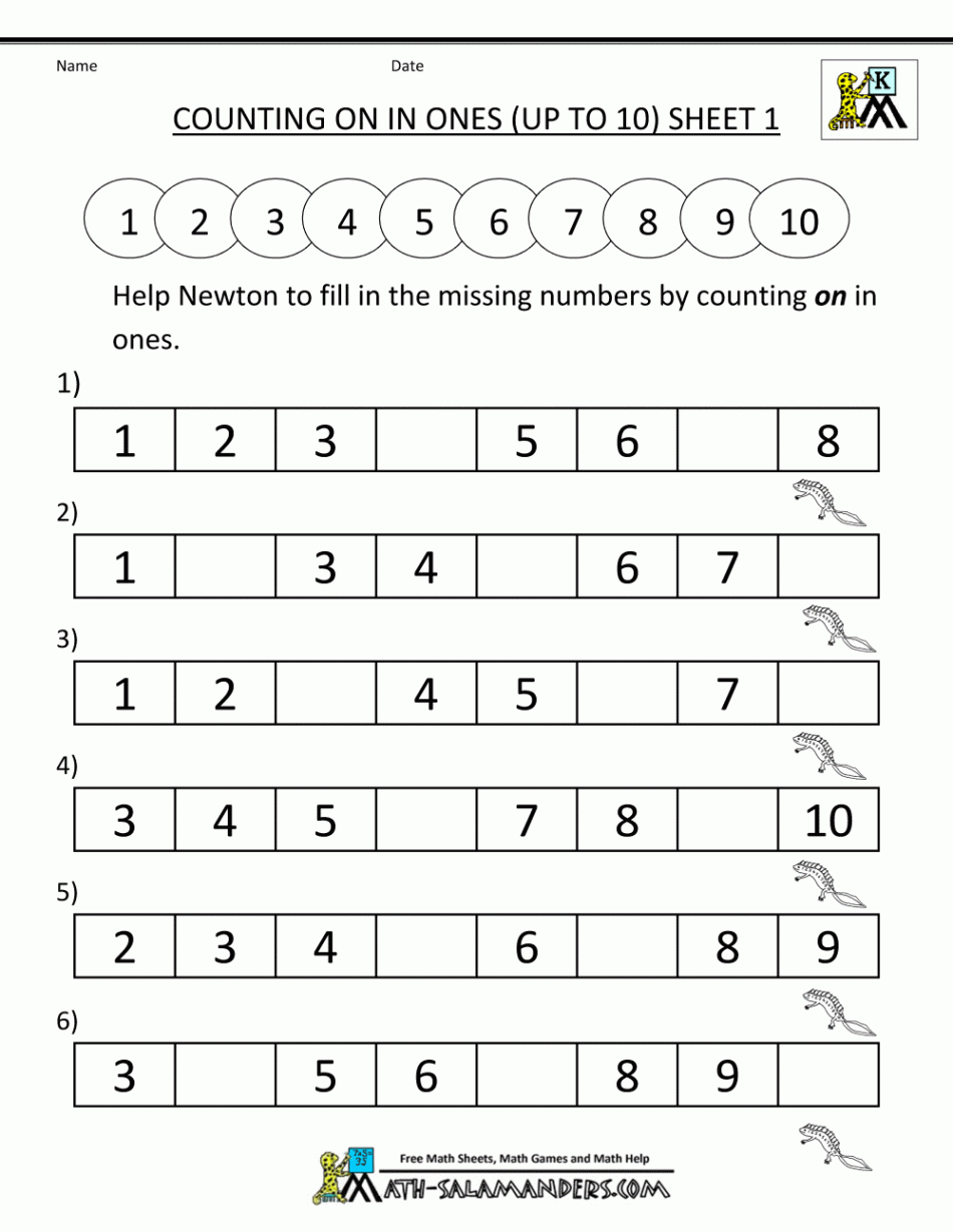 Kindergarten Counting Worksheet - Sequencing to