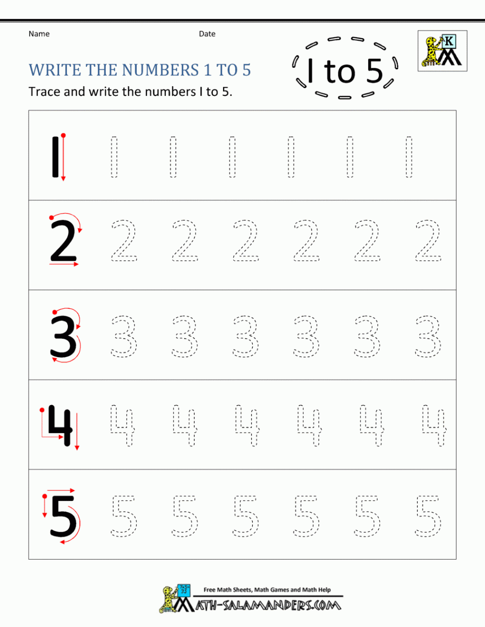 Kindergarten Printable Worksheets - Writing Numbers to