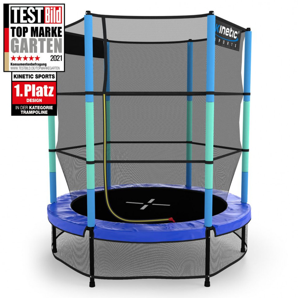 KINETIC SPORTS Kinder Trampolin  cm - Fun Jumper mit Gummiseil,  Sicherheitsnetz, Schutzpolster - Indoor Kindertrampolin