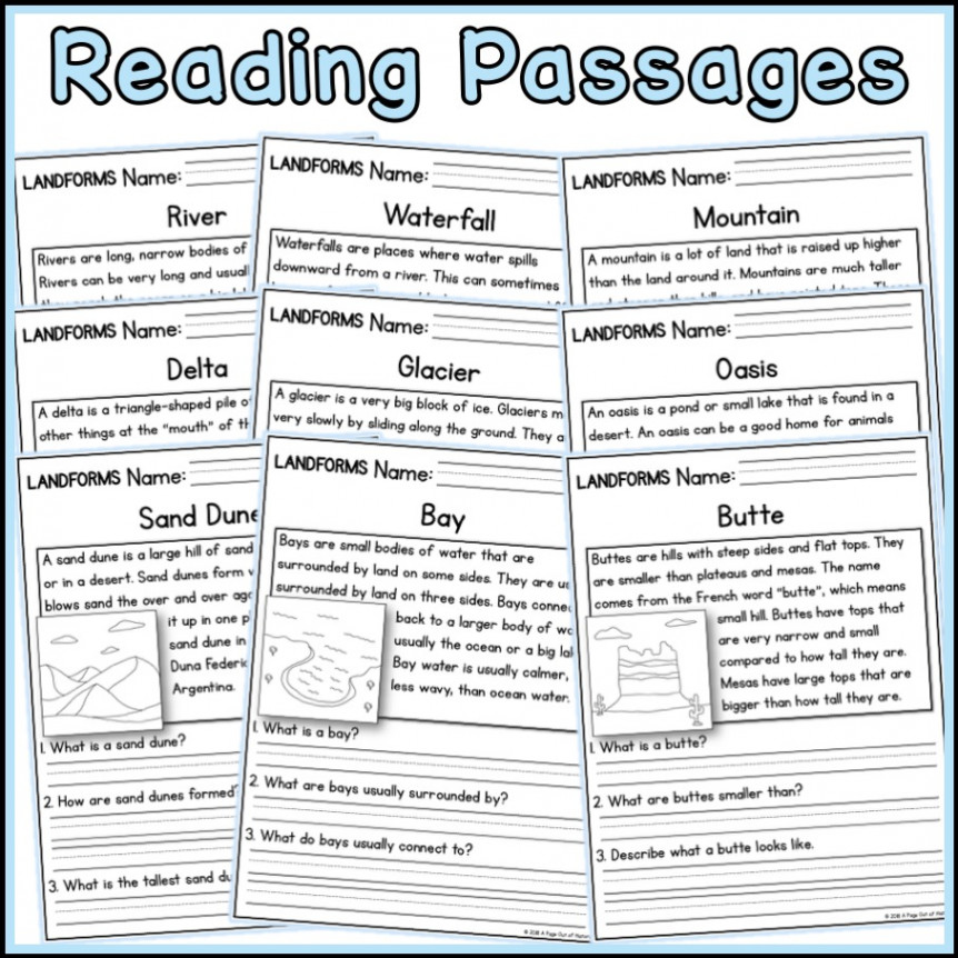 Landforms Social Studies Science Reading Comprehension Passages K-