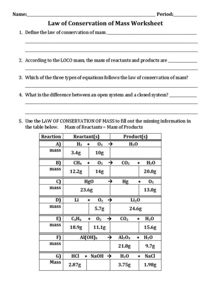 Law of Conservation of Mass WKST  PDF  Properties Of Water