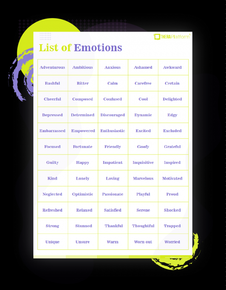 List of Emotions Worksheet