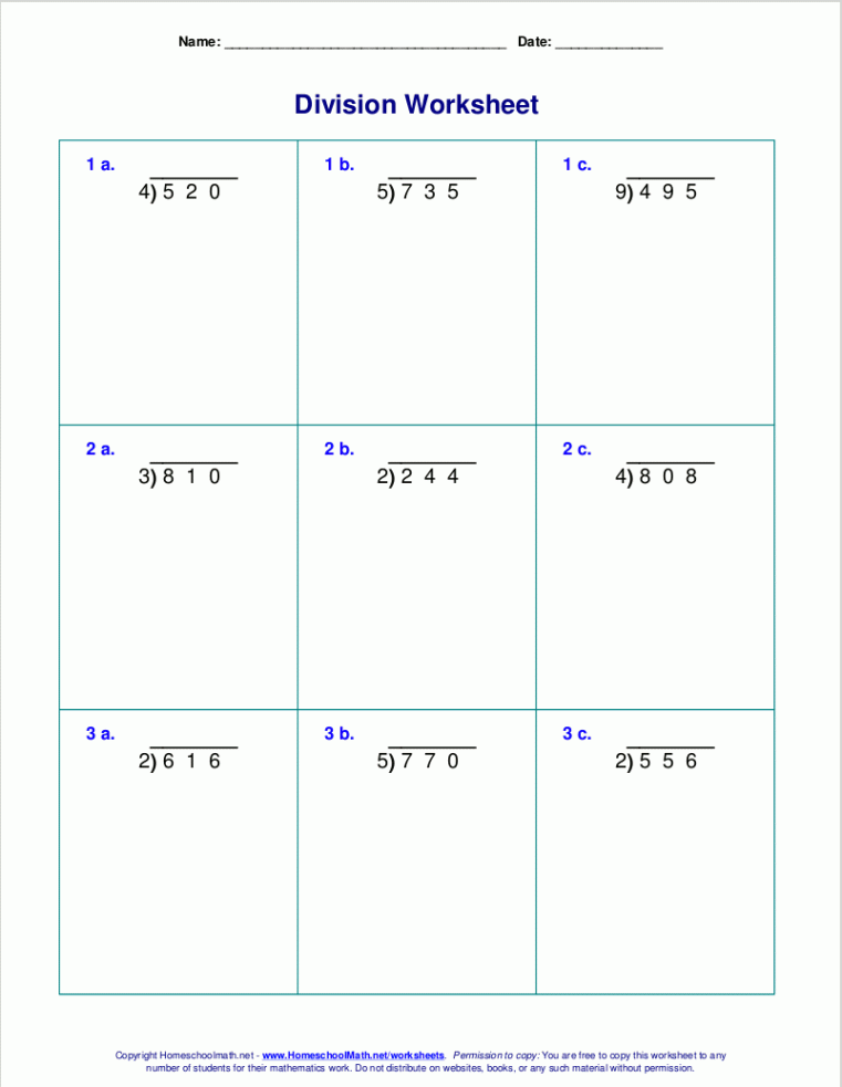 Long division worksheets for grades -