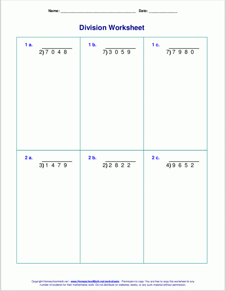 Long division worksheets for grades -