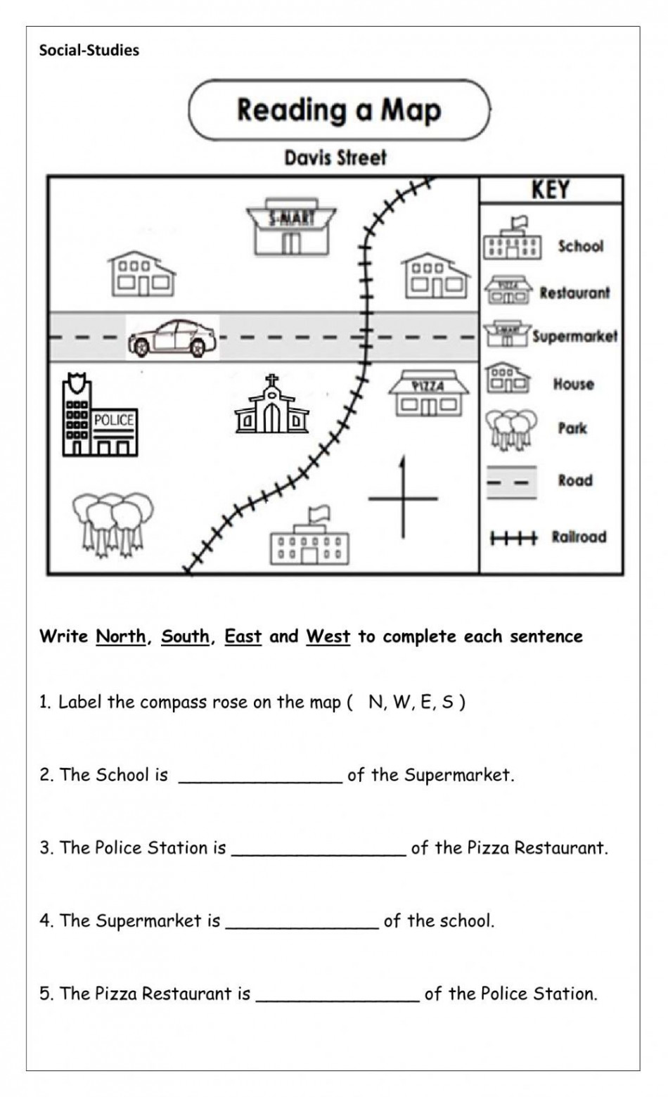 Map (community) worksheet in   Map skills worksheets, Map