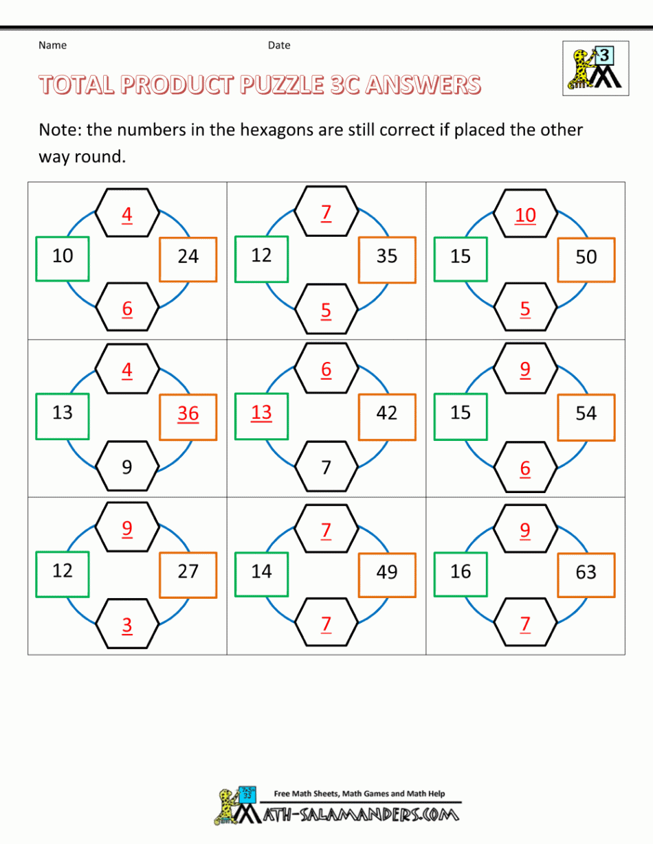 Math Puzzle Worksheets rd Grade