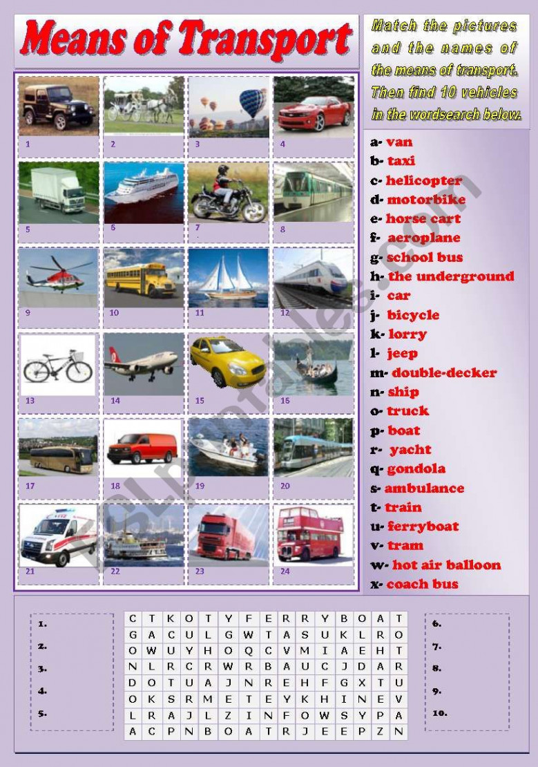 MEANS OF TRANSPORT WITH ANSWER KEY - ESL worksheet by cihan