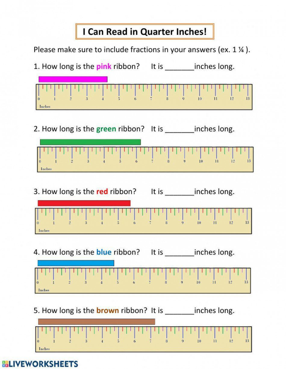 Measure to the Nearest Quarter Inches worksheet  Live Worksheets