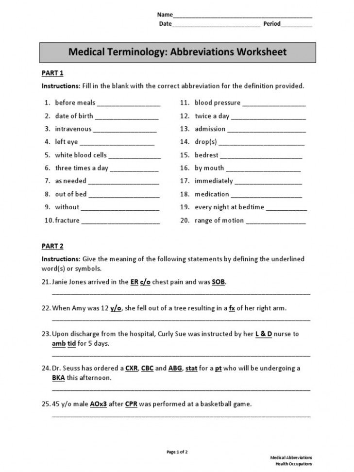 Medical Abbreviations Worksheet PDF  PDF  Health Care  Medical