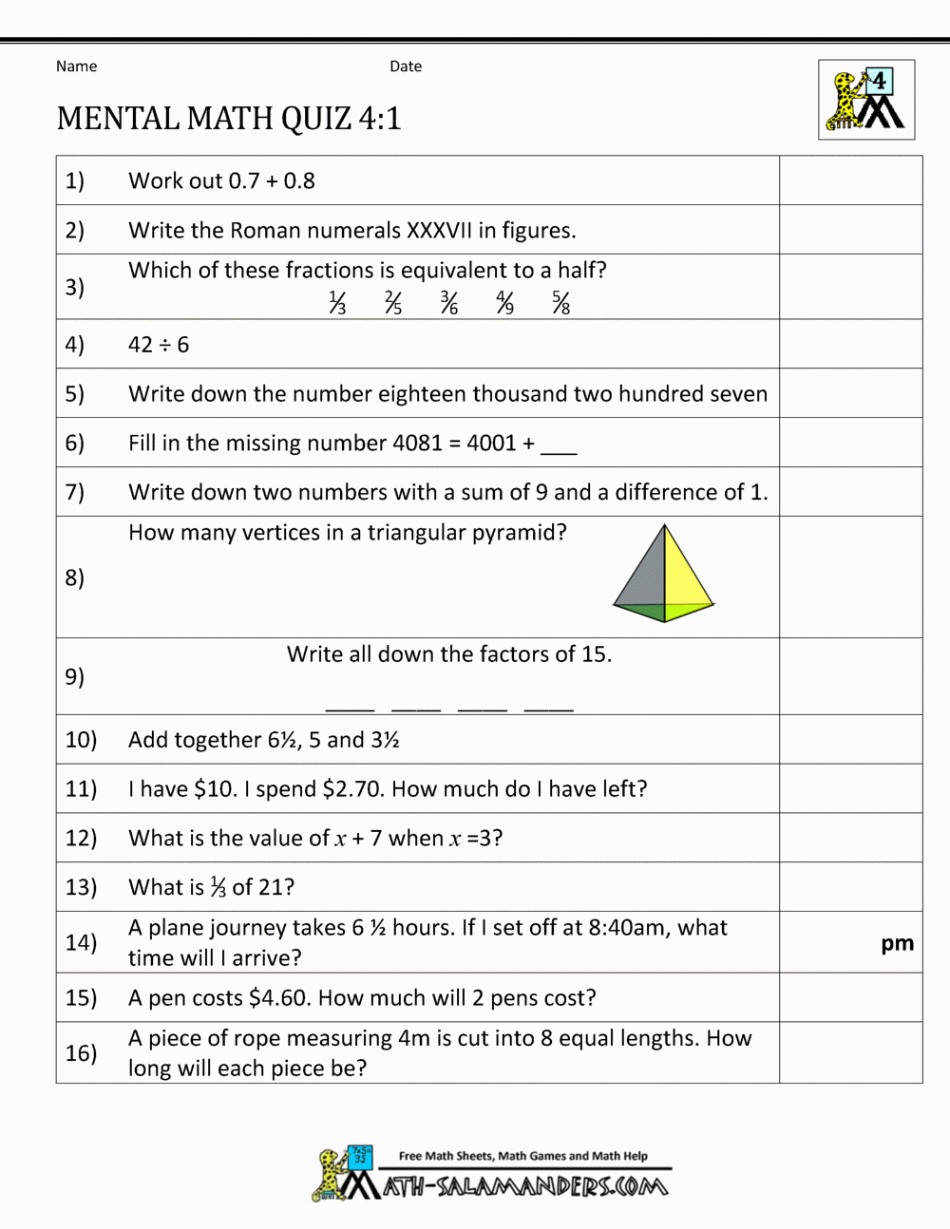 Mental Math th Grade